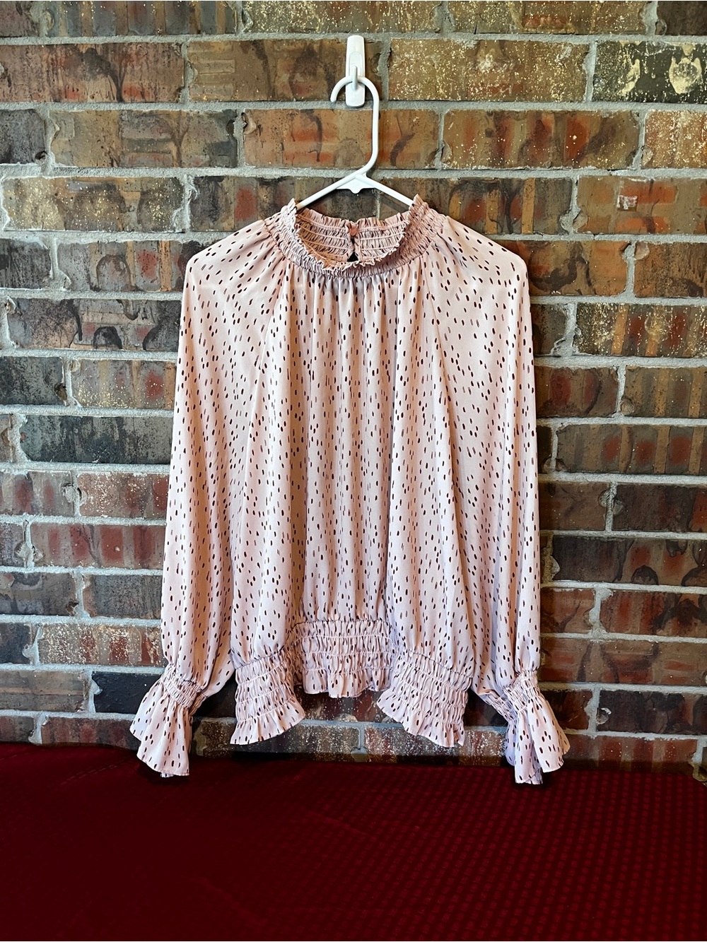 Worthington Women’s smocked high-neck long-sleeve Pink Size:XXL blouse.